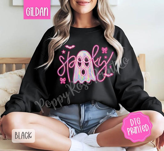 Neon Spooky Ghost Sweatshirt, Trendy Halloween Sweatshirt