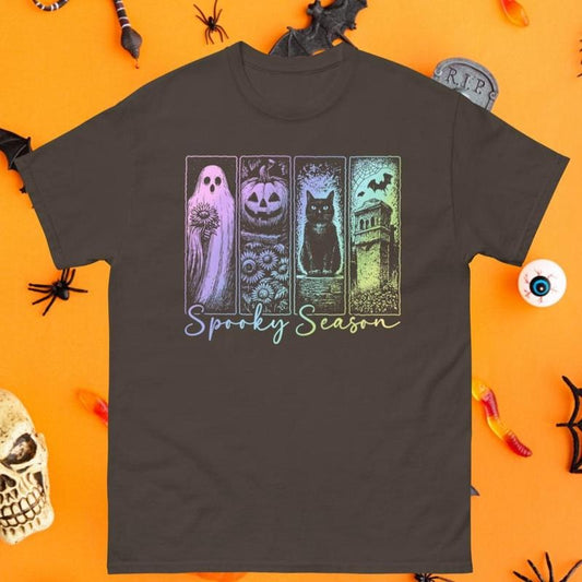 Neon Spooky Season Gildan Shirt, Trendy Unisex classic tee, halloween, spooky, fall, ghost, pumpkin, bats, black cat