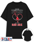 Never underestimate a nurse who understands baseball and loves Boston Red Sox stethoscope heart shirt