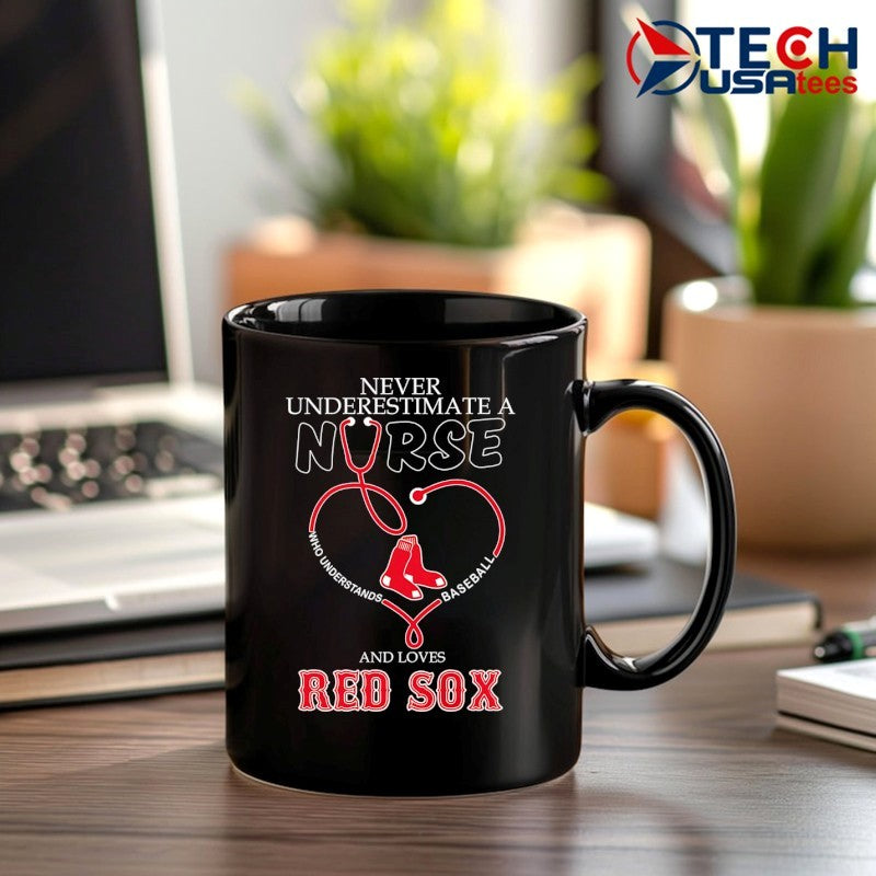 Never underestimate a nurse who understands baseball and loves Boston Red Sox stethoscope heart shirt
