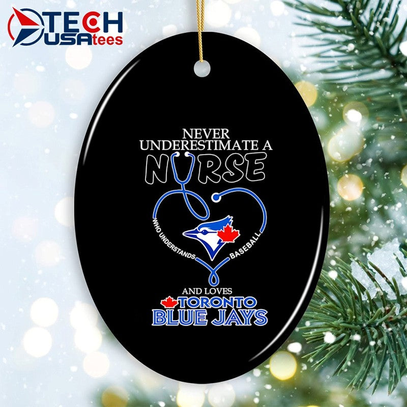 Never underestimate a nurse who understands baseball and loves Toronto Blue Jays stethoscope heart shirt