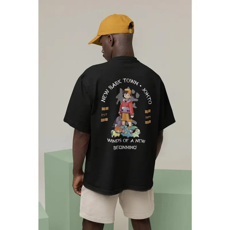 New Bark Town Pocket Monsters Graphic Tee With Front And Back Print Japanese Style Anime Shirt Gift Idea Present For Him For Her Sweatshirt, Hoodie, Comfort Colors