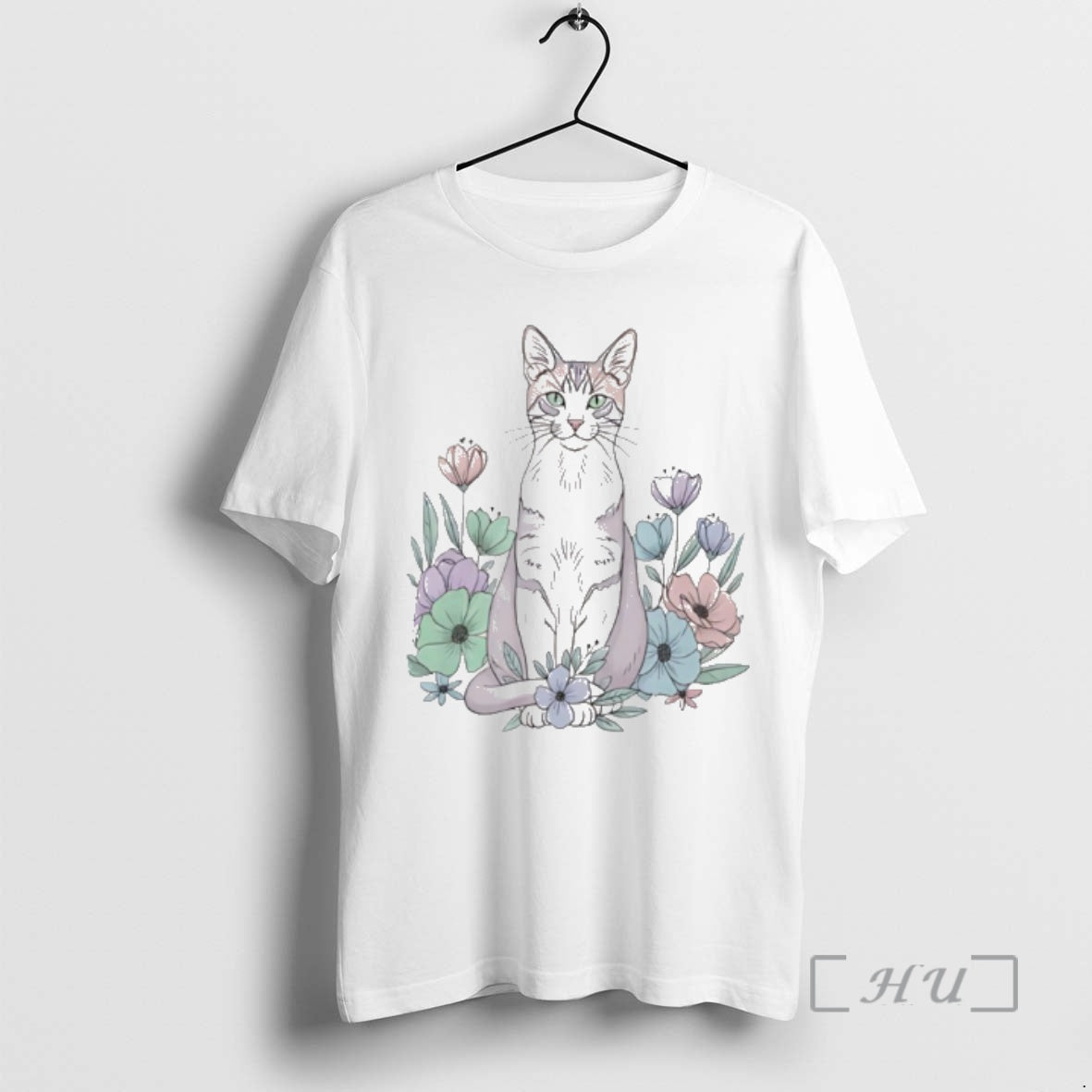 New Cute Sitting Cat In Floral Garden Watercolor T-Shirts, Hoodie, Sweatshirt | CoreVibeTees.com