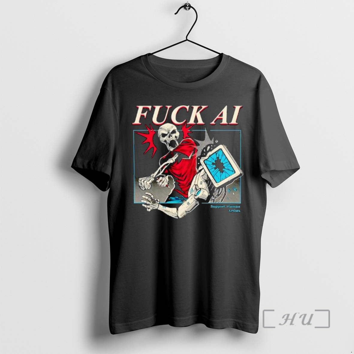New Skeleton Fuck Ai Support Human Artists Ornaments T-Shirts, Hoodie, Sweatshirt | CoreVibeTees.com