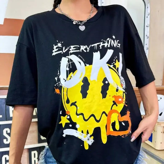 New Women's T-Shirt: Everything Is Ok Funny Print, Street Hip Hop Short Sleeve Summer Clothes