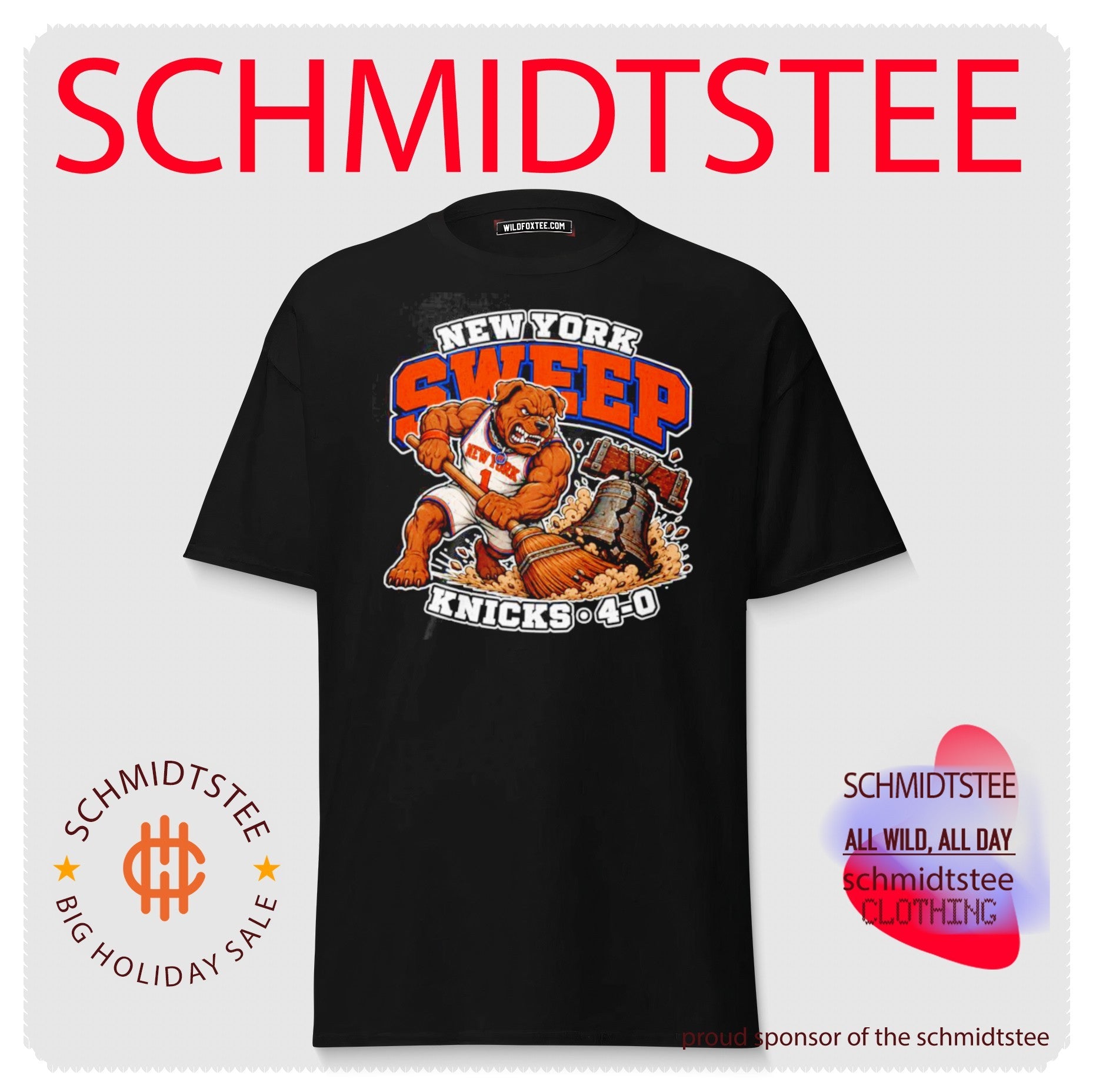 New York Knicks Sweep Kicks 4-0 mascot shirt