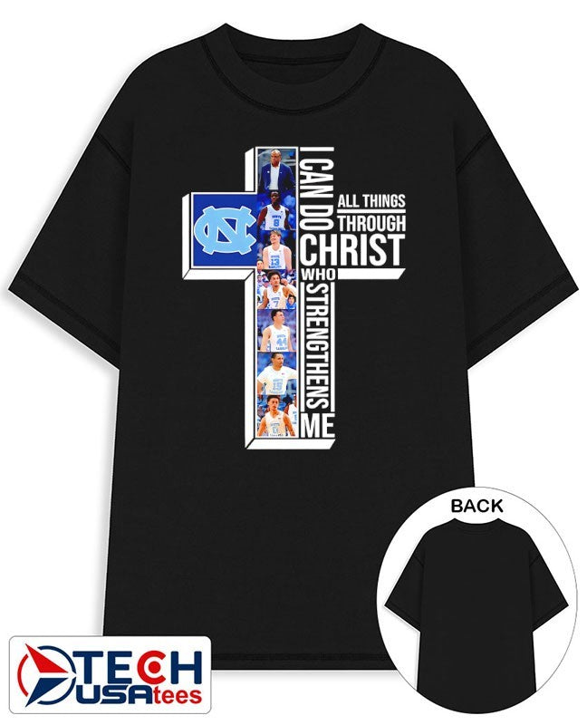 North Carolina Tar Heels Basketball players cross I can do all things through Christ who strengthens me shirt