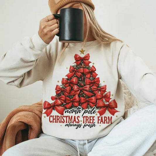 North pole Xmas Sweatshirt, Pink Christmas Coquette bow Shirt, Christmas Season, Xmas tree Tshirt, Retro Christmas Shirt, Cozy Season, Trendy Xmas