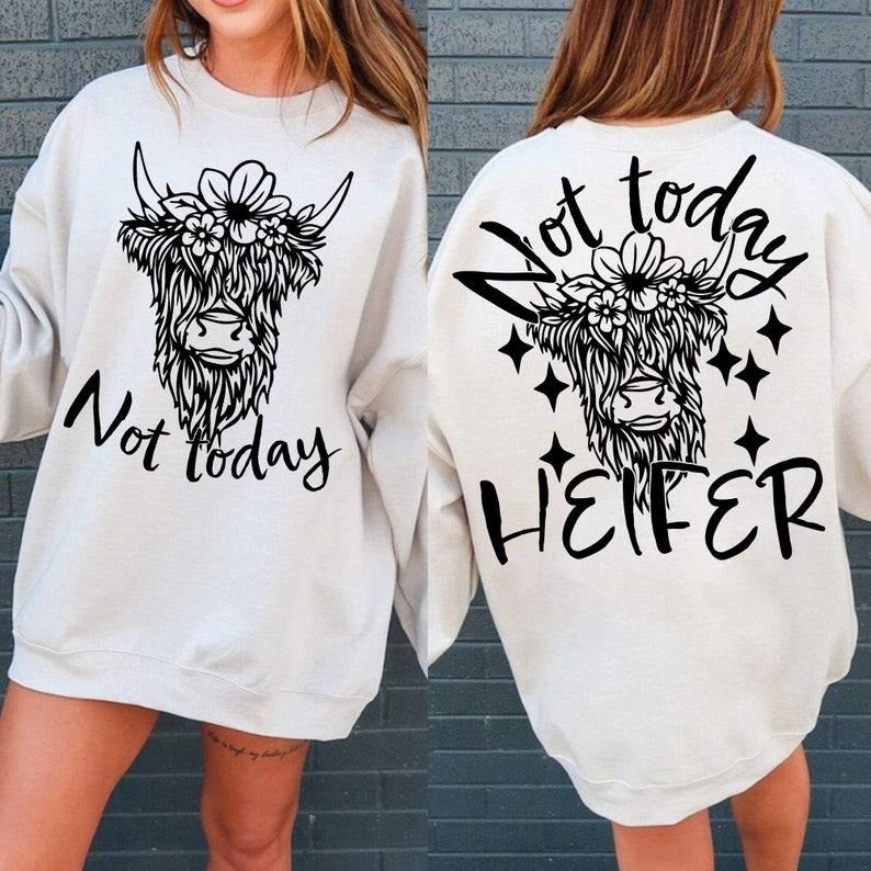Not Today Heifer  Coffee lover Highland Cow  Funny Western Cow  Funny Cow Png  Retro Trending