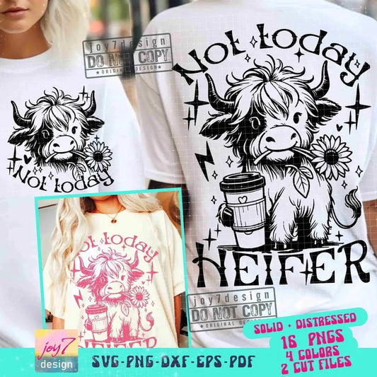 Not Today Heifer Svg Png Coffee Lover Highland Cow Png Funny Western Cow Png Funny Cow Png Sublimation Retro Trending Svg Cut Files Original