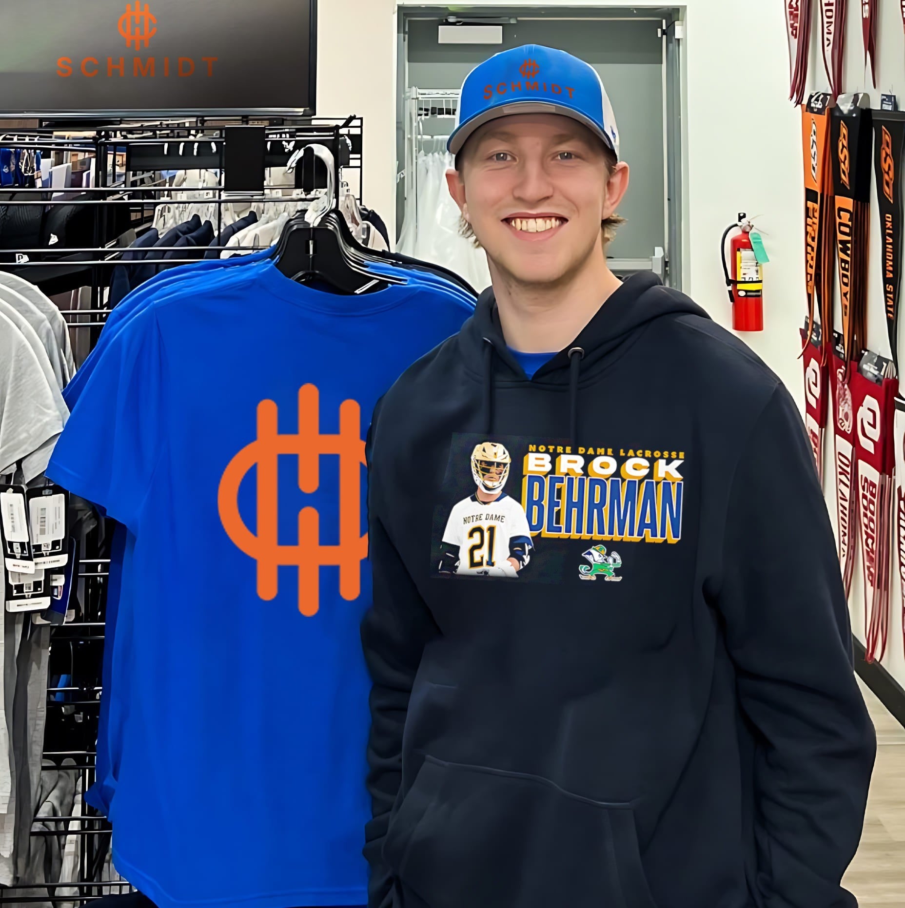 Notre Dame Lacrosse Brock Behrman number 21 illustration shirt