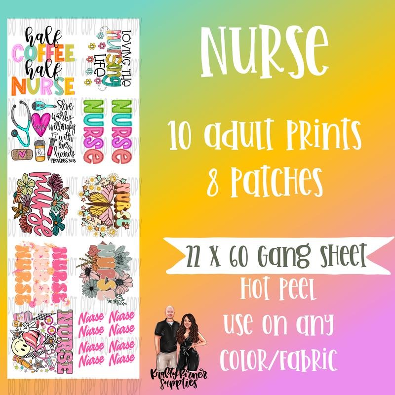 Nurse DTF Transfer Gang Sheet, 22 x 60 T-Shirts, Hoodie, Sweatshirt | CoreVibeTees.com