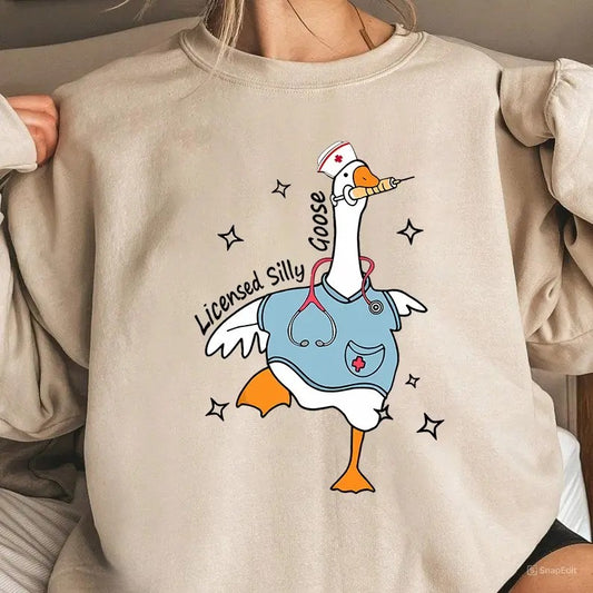 Nurse Silly Goose Sweatshirt, Licensed Silly Goose Shirt, Nursing Student Shirt, Nurse Gift, Nurse Appreciation Shirt, Funny Goose Sweatshirt, Trendy Gift For Him, Trendy Gift For Her, Unisex T-Shirt in all sizes and colors for Men and Women