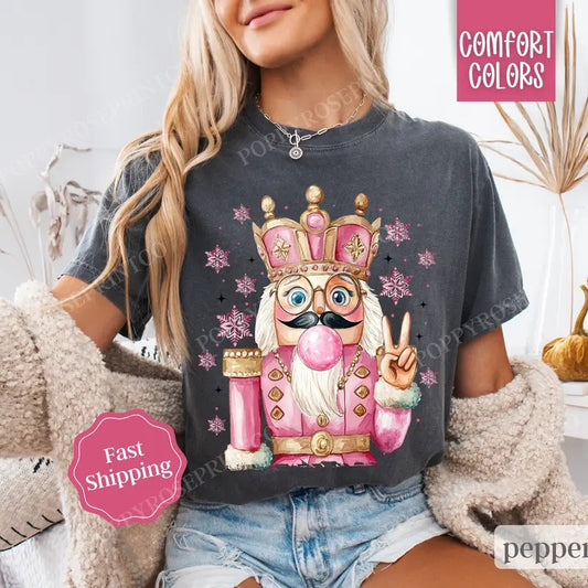 Nutcracker Bubble Shirt Comfort Colors, Preppy Christmas Tshirt,  Womens Holiday Tee