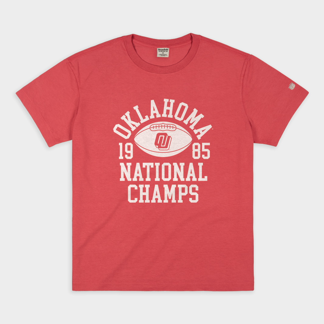 Oklahoma Football 1985 National Champions Disco Logo Vintage Heavyweight Tee Hoodie, Sweatshirt | CoreVibeTees.com