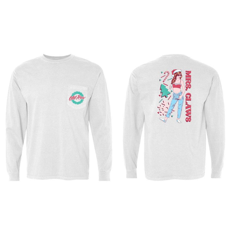 Mrs. Claws Long Sleeve Pocket Tee Hoodie, Sweatshirt | CoreVibeTees.com (Image 1)