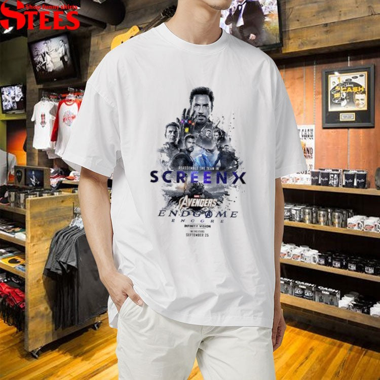 Avengers Endgame Encore Releasing Theaters In September 25 2026 The Team In Screenx T-Shirt