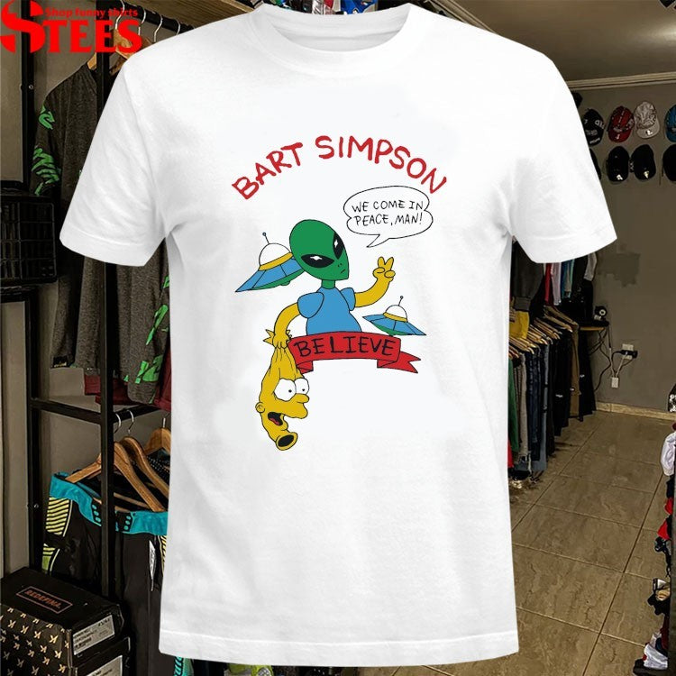 Bart Simpson We Come In Peace Man Believe Alien T-Shirt