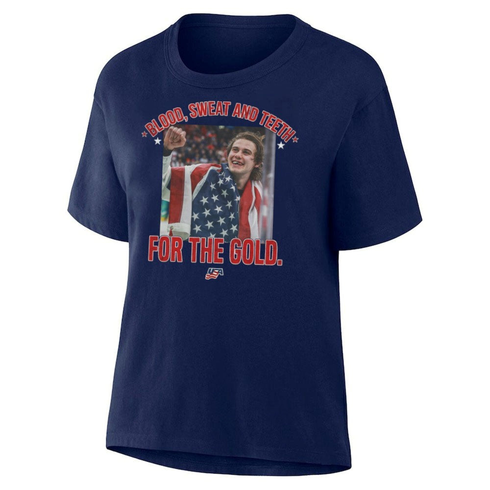 Blood, Sweat And Teeth For The Gold Jack Hughes Olympic Golden Goal Shirt