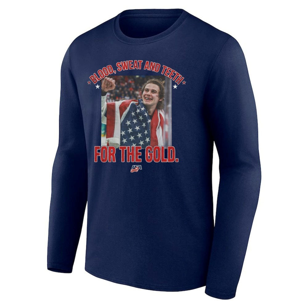 Blood, Sweat And Teeth For The Gold Jack Hughes Olympic Golden Goal Shirt