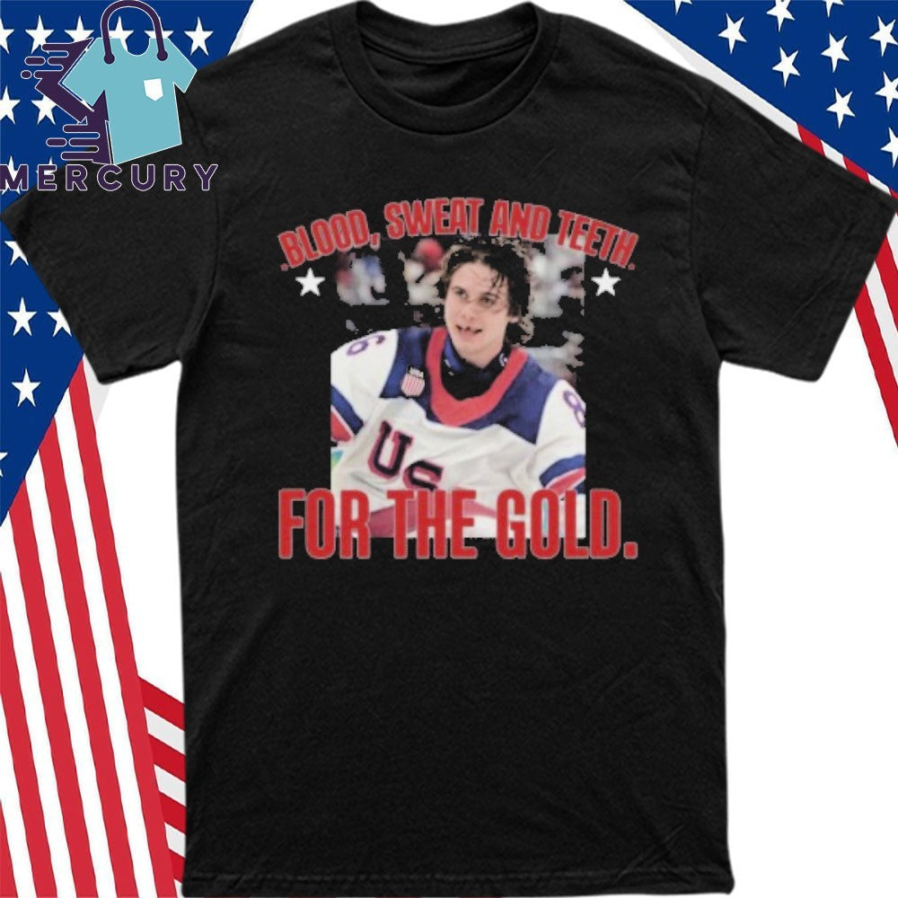 Blood, Sweat And Teeth For The Gold Jack Hughes USA Hockey Golden Goal 2026 Hockey Shirt