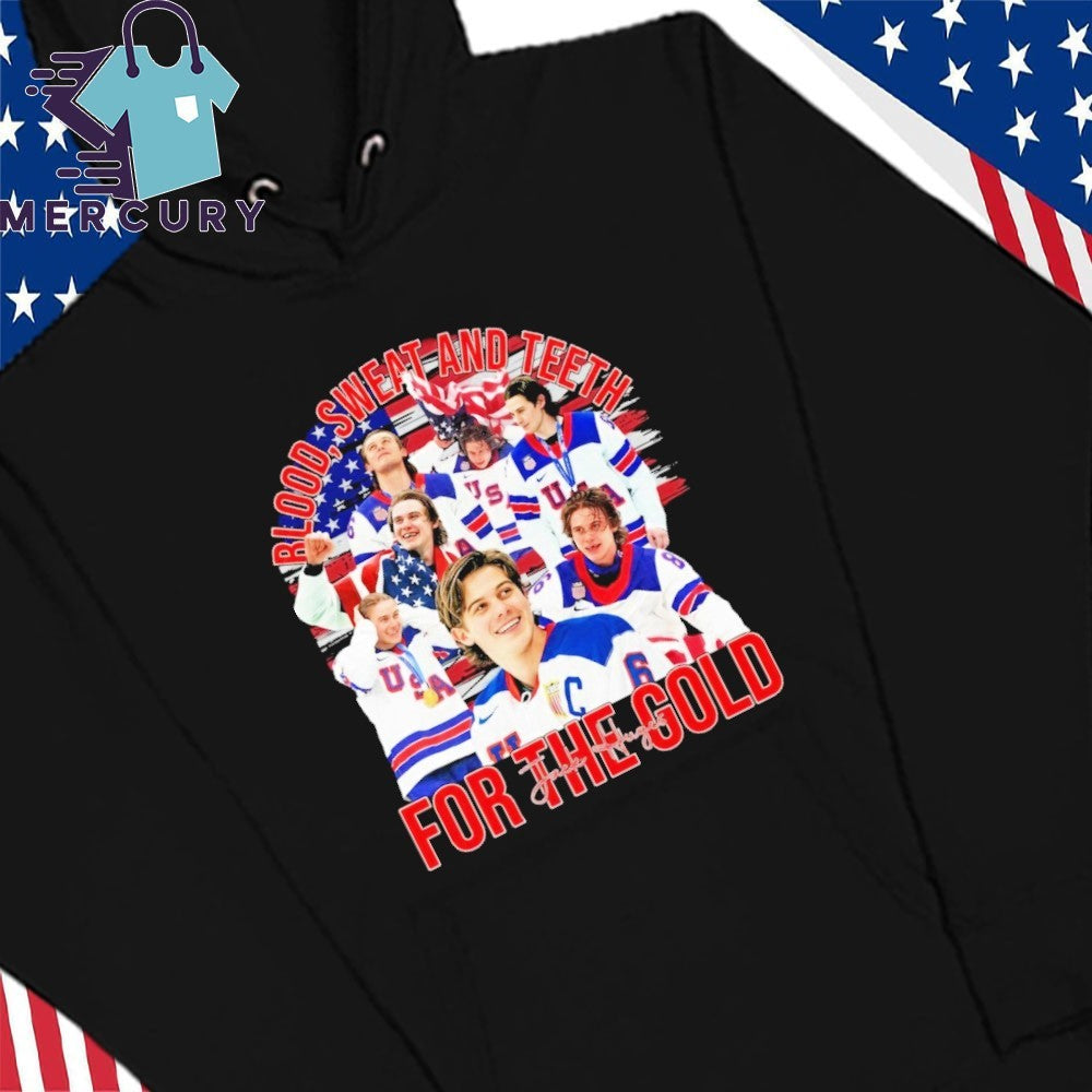 Blood, Sweat and Teeth for the Gold Jack Hughes USA Hockey Gold Medal Champions 2026 Shirt