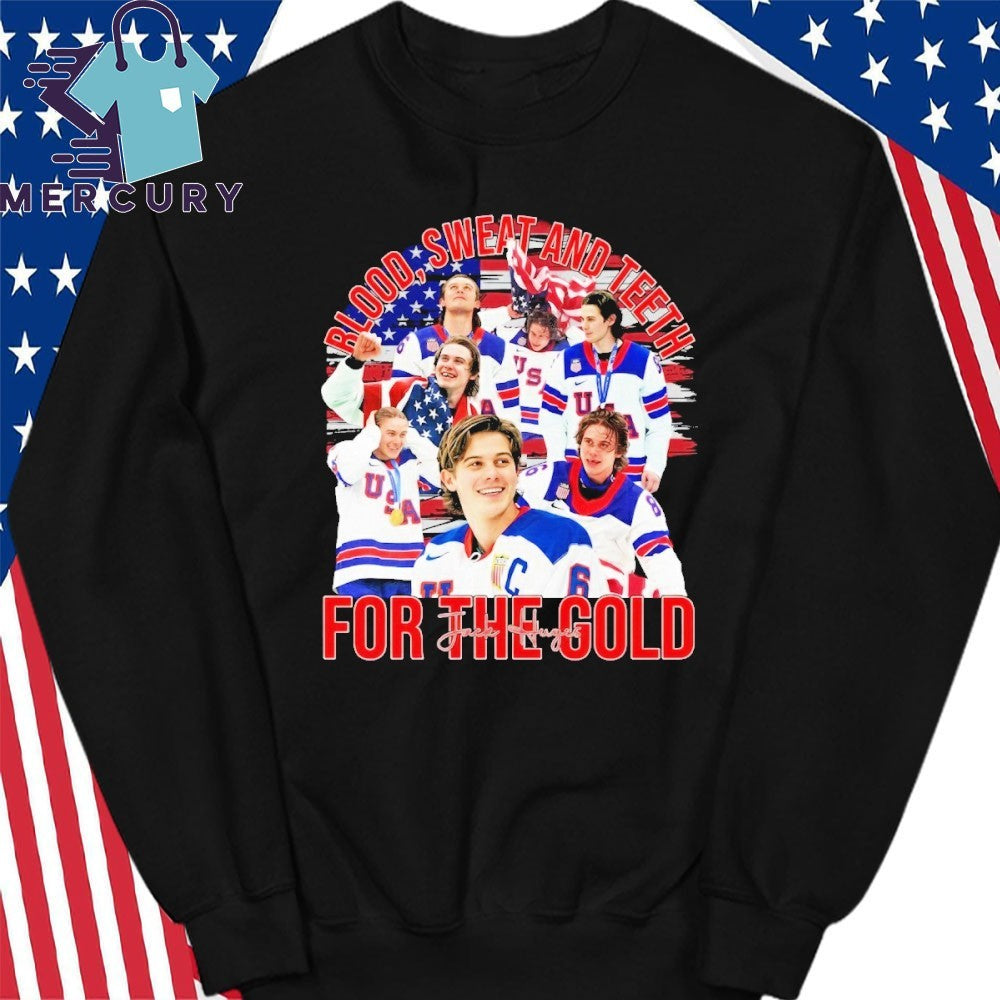 Blood, Sweat and Teeth for the Gold Jack Hughes USA Hockey Gold Medal Champions 2026 Shirt