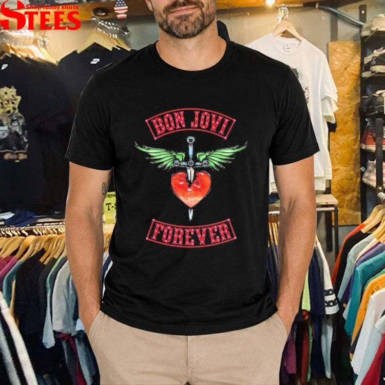 Bon Jovi Forever Glass Heart & Dagger Patch Thermal T-Shirt