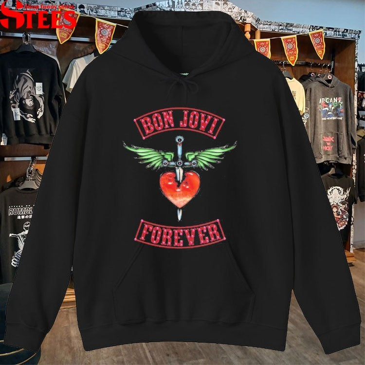 Bon Jovi Forever Glass Heart & Dagger Patch Thermal T-Shirt