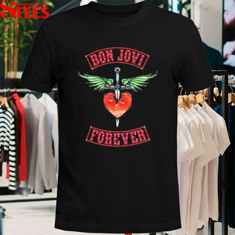 Bon Jovi Forever Glass Heart & Dagger Patch Thermal T-Shirt
