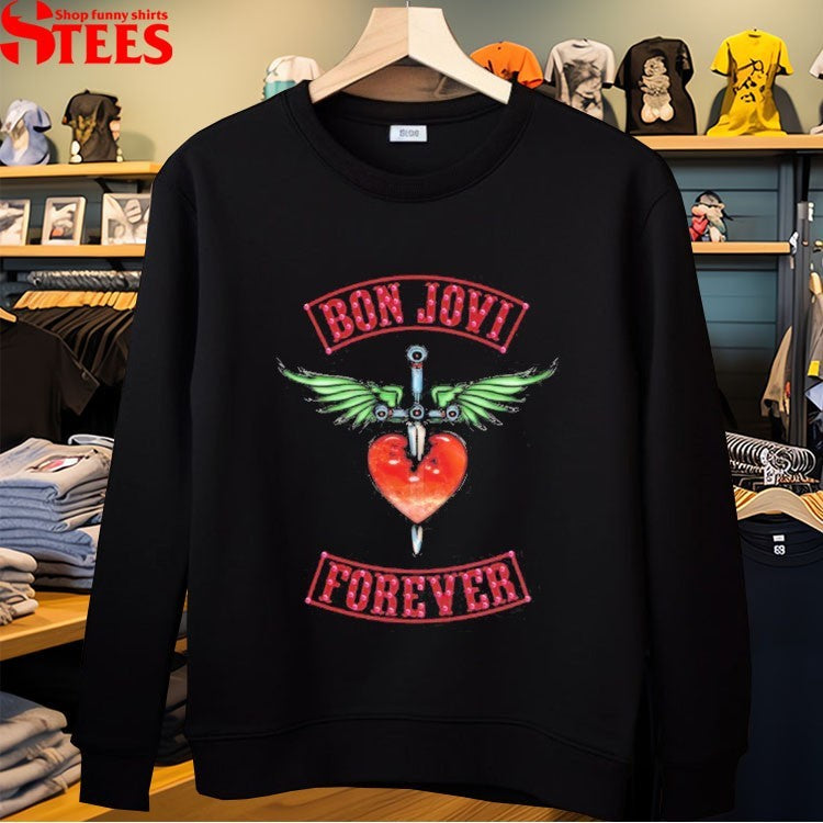 Bon Jovi Forever Glass Heart & Dagger Patch Thermal T-Shirt