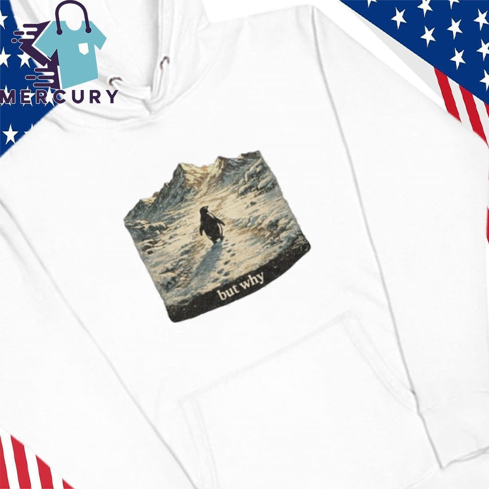 But Why Penguin Winter Mountains Existentialism Shirt