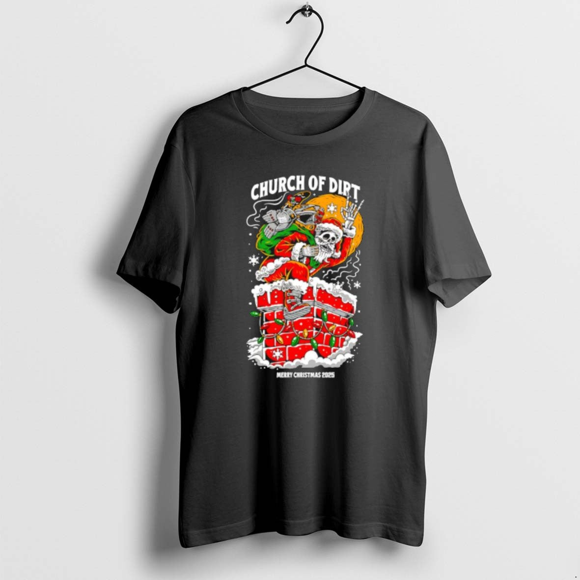 Official Church Of Dirt Skeletal Santa Claus Merry Christmas 2025 T-Shirts, Hoodie, Sweatshirt | CoreVibeTees.com