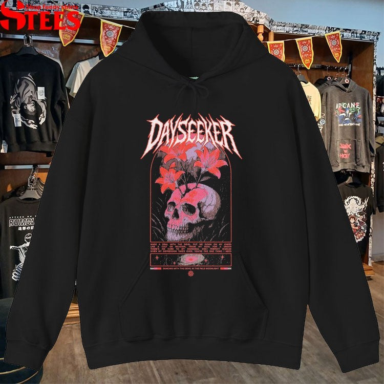 Dayseeker Creature In The Black Night Dancing With The Devil In The Pale Moonlight Metal Skull T-shirts