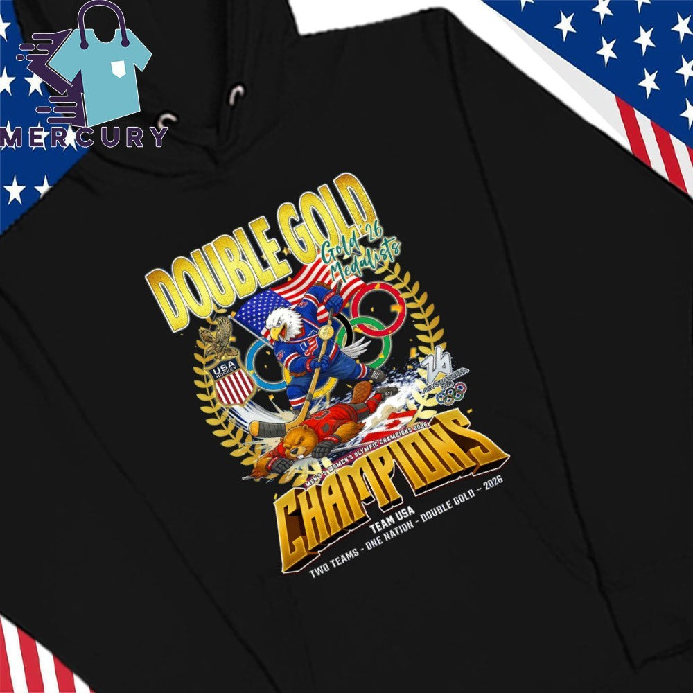Double Gold 2026 Medalists Champions Team Usa Two Team One Nation Mascot Shirt