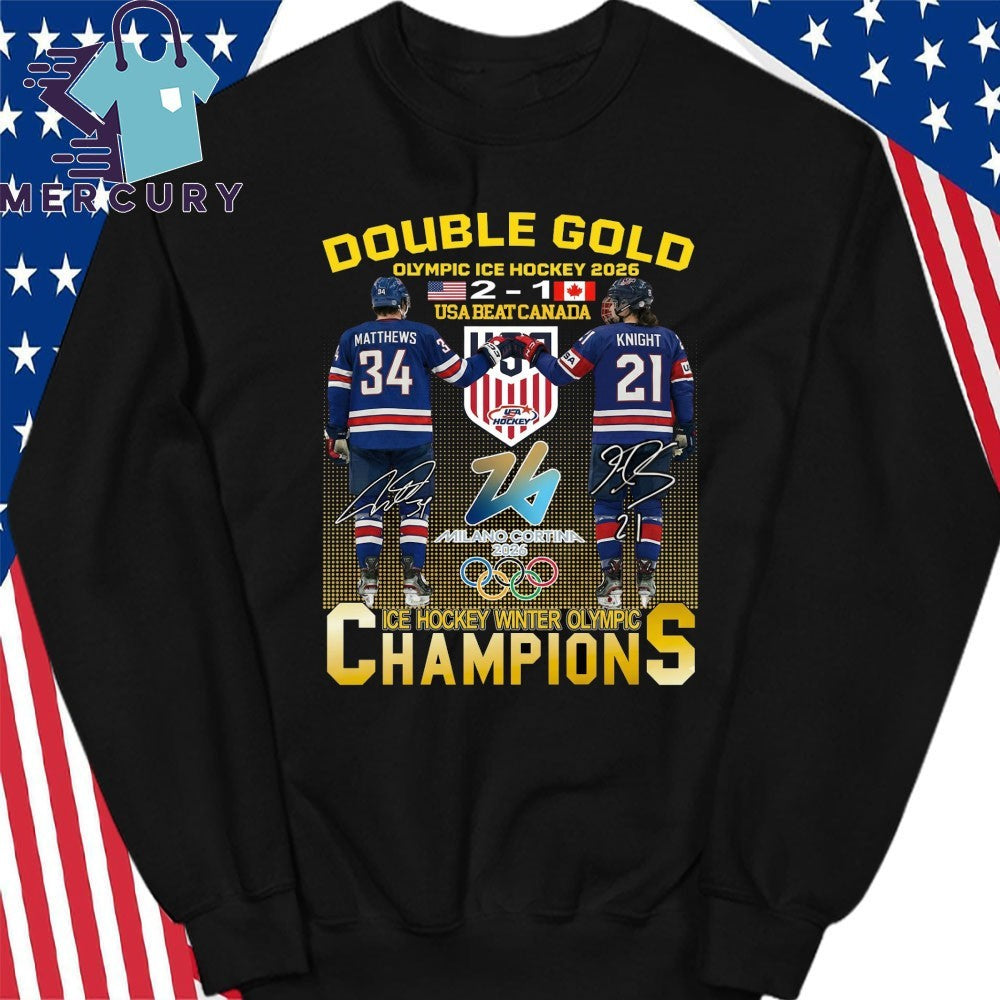 Double Gold 2026 USA Beat Canada 2-1 ICE Hockey Winner Olympic Champions Shirt
