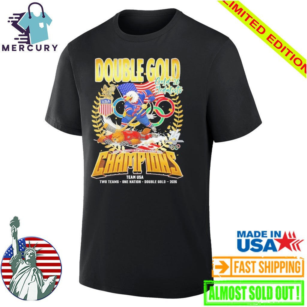 Double Gold Team USA Men x Womne Hockey Special Milano-Cortina Olympics Champions 2026 Shirt