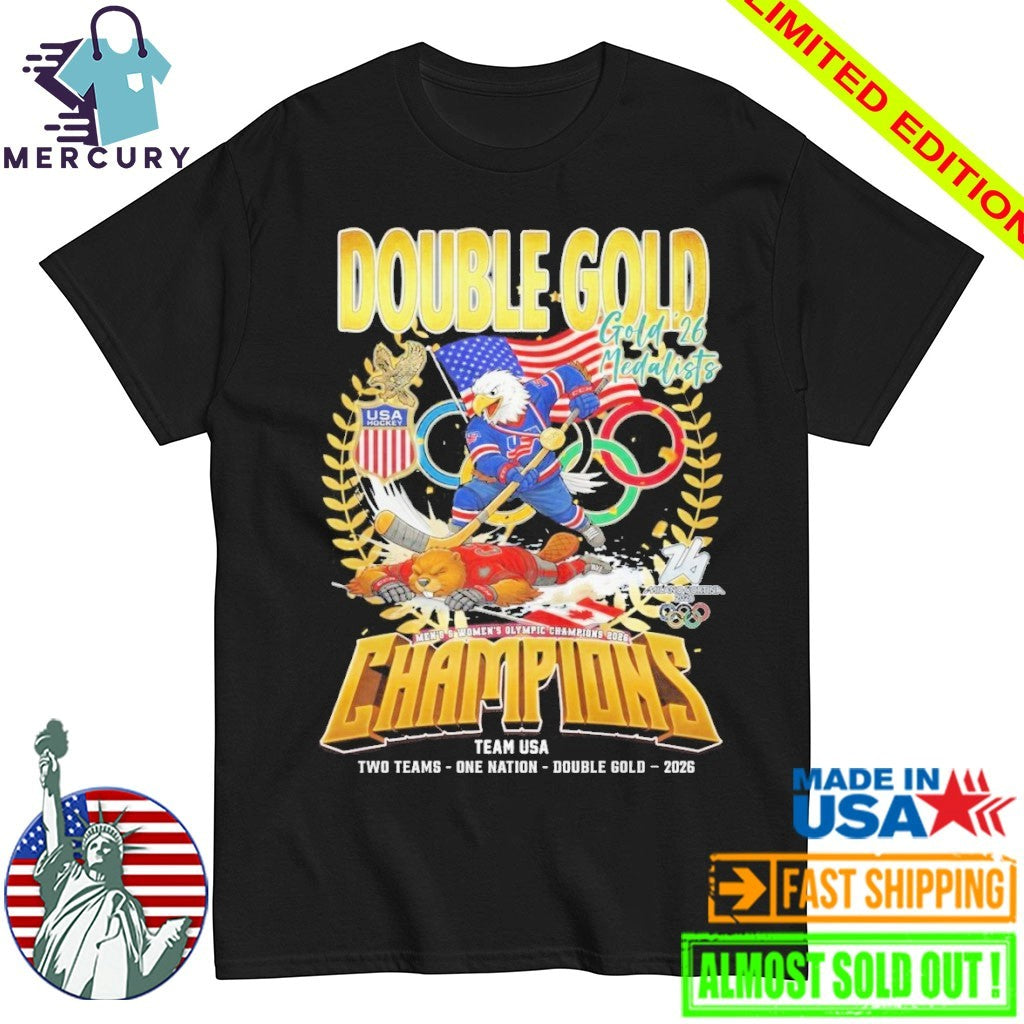 Double Gold Team USA Men x Womne Hockey Special Milano-Cortina Olympics Champions 2026 Shirt