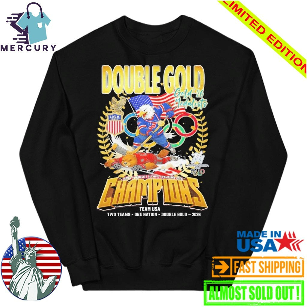 Double Gold Team USA Men x Womne Hockey Special Milano-Cortina Olympics Champions 2026 Shirt