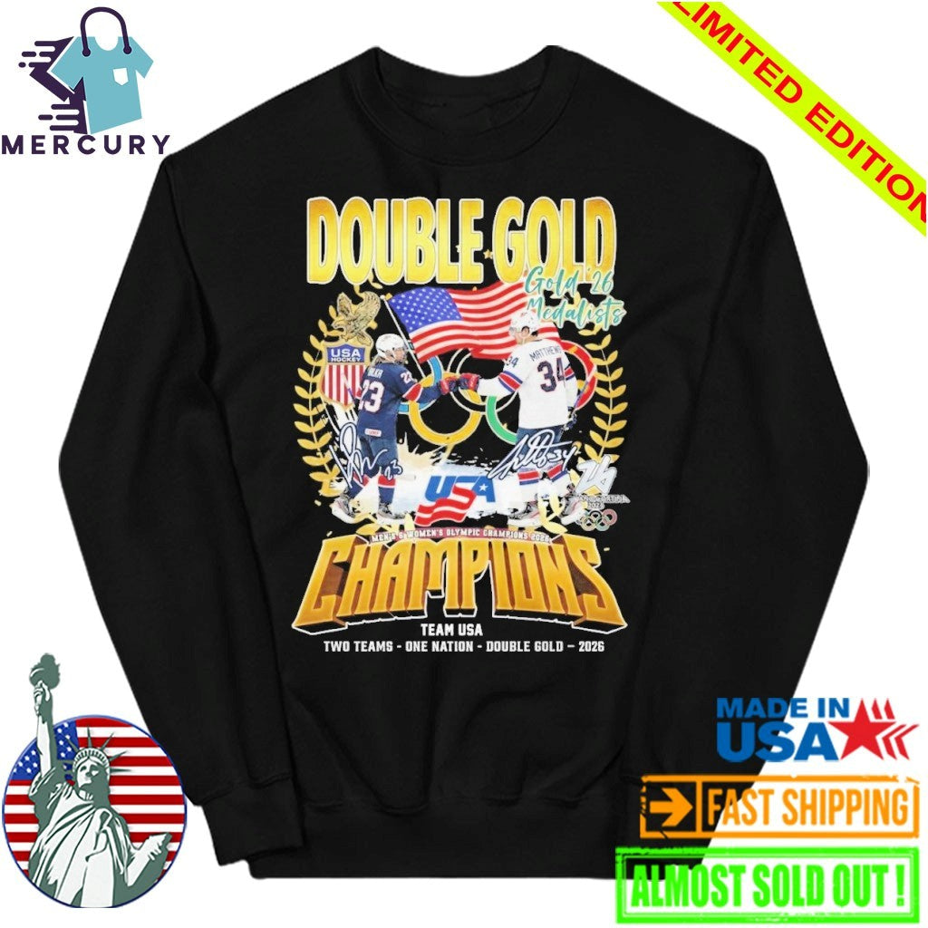 Double Gold USA Men x Womne Hockey Special Milano-Cortina Olympics Champions 2026 Shirt