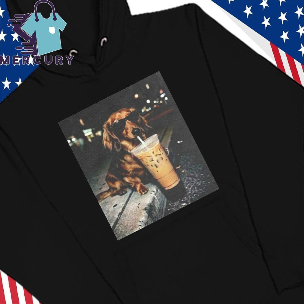 Funny Dachshund Drinking Iced Coffee Shirt