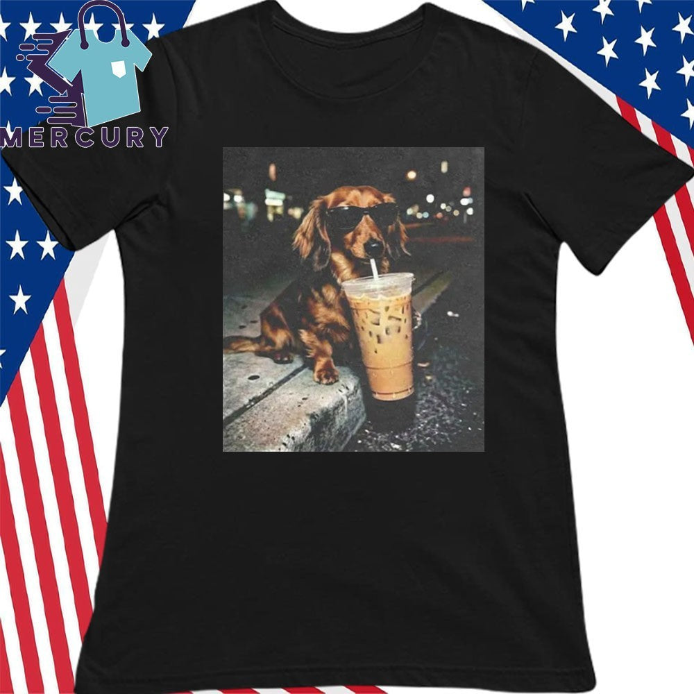 Funny Dachshund Drinking Iced Coffee Shirt