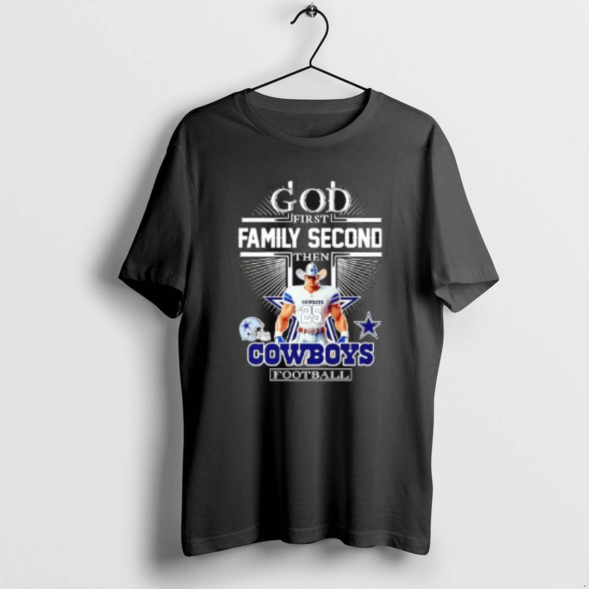 Official God First Family Second Then Dallas Cowboys Football Mascot 2025 T-Shirts, Hoodie, Sweatshirt | CoreVibeTees.com