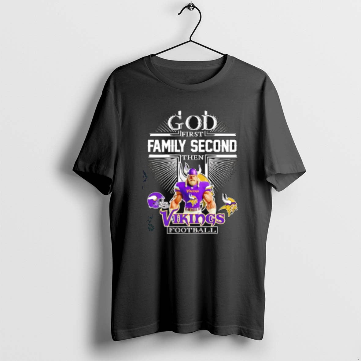 Official God First Family Second Then Minnesota Vikings Football Mascot 2025 T-Shirts, Hoodie, Sweatshirt | CoreVibeTees.com
