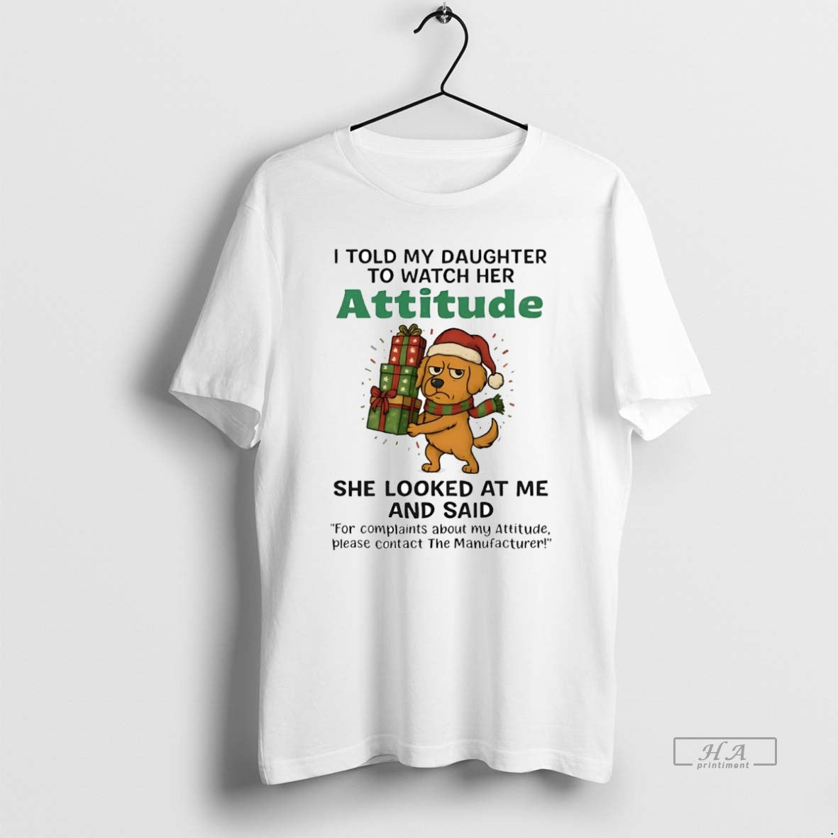Official Golden Retriever I Told My Daughter To Watch Her Attitude Christmas T-Shirts, Hoodie, Sweatshirt | CoreVibeTees.com