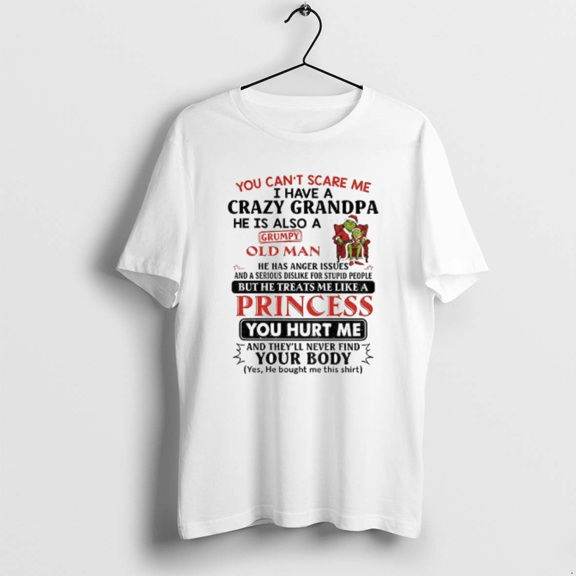 Official Grinch Couple Santa You Cant Scare Me I Have A Crazy Grandpa He Is T-Shirts, Hoodie, Sweatshirt | CoreVibeTees.com
