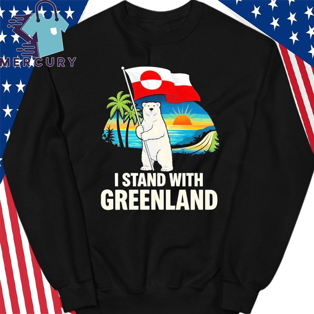 I Stand With Greenland Flag Bear Sunset Shirt