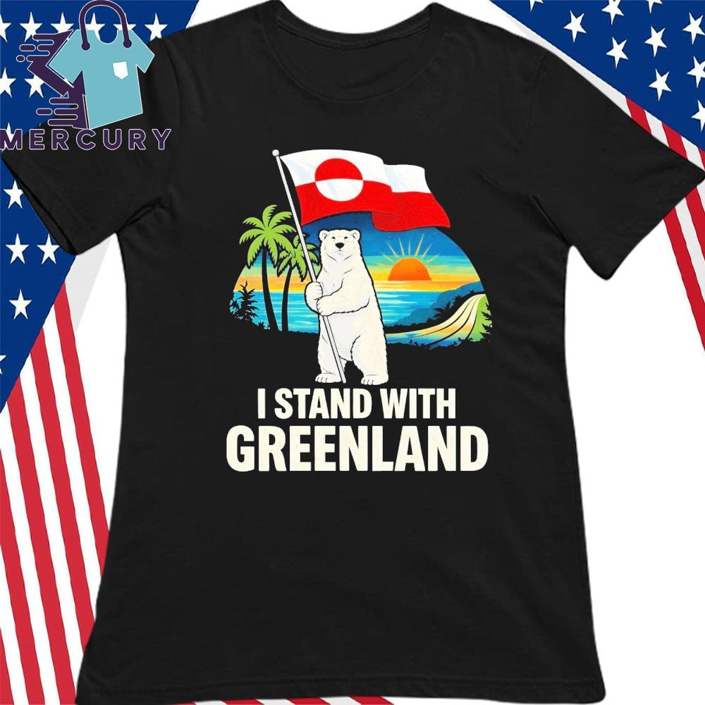 I Stand With Greenland Flag Bear Sunset Shirt