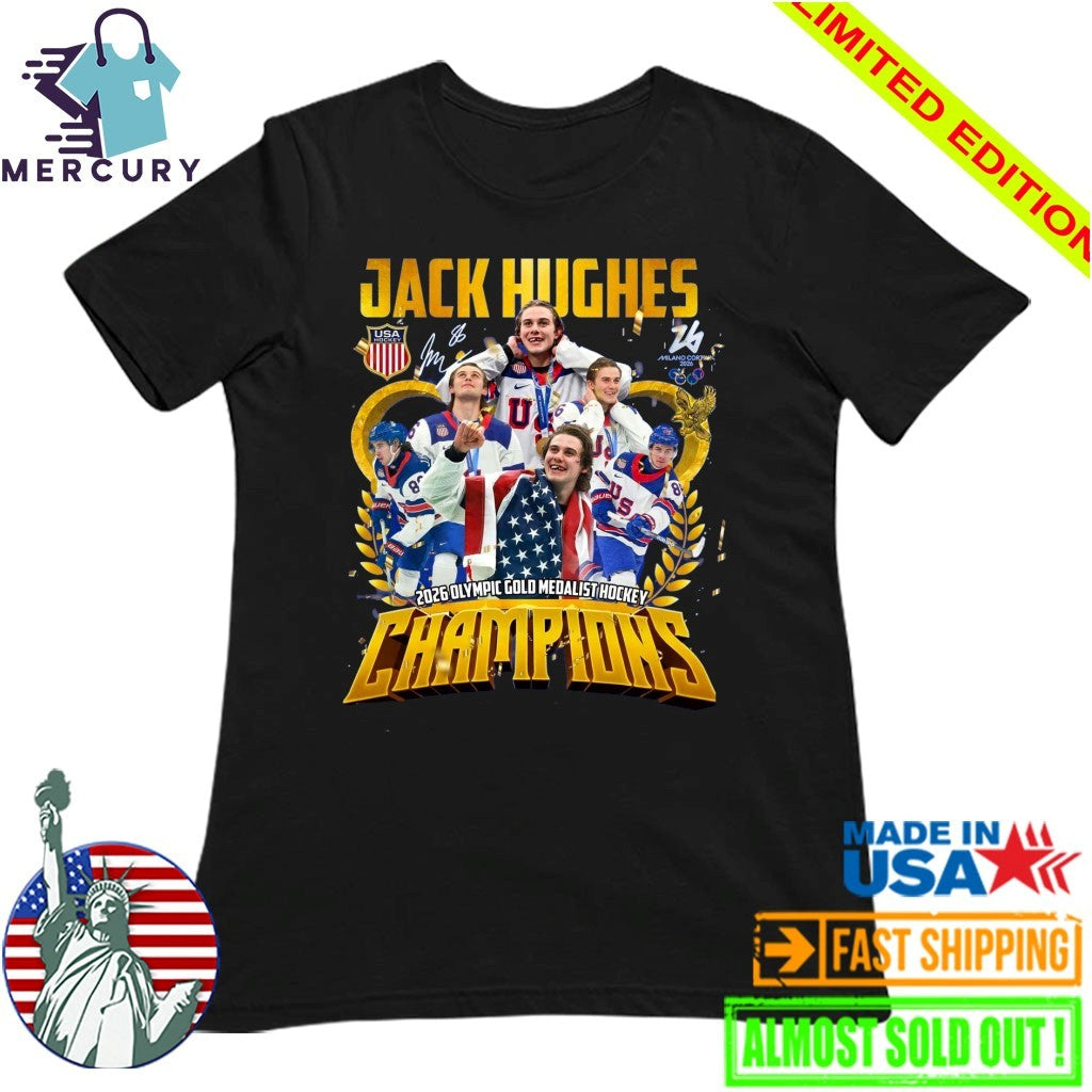 Jack Hughes 2026 Olympic Gold Medalist Hockey Champions Signature Shirt