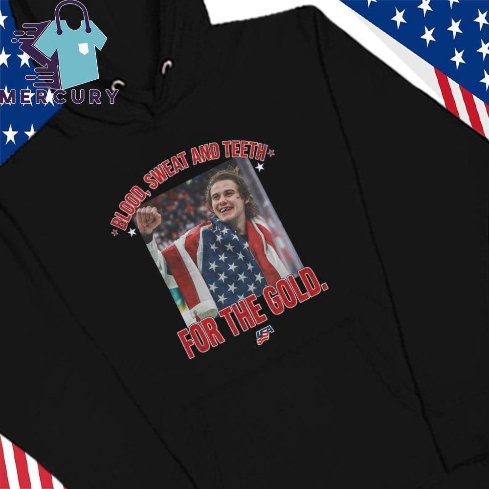 Jack Hughes Blood Sweat And Teeth For The Gold USA Hockey Gold Medal Shirt